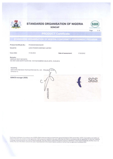 Certificat de produit Lees